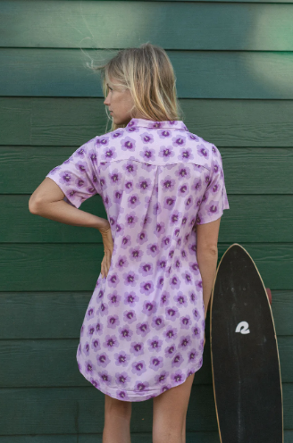 Women's Purple Hawaiian Shirts Hibiscus Blossom Pattern - Listentee