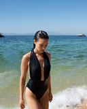SKYLER-BLACK PLUNGE NECK ONE PIECE