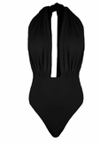 SKYLER-BLACK PLUNGE NECK ONE PIECE