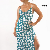 LOKAHI- SLIP DRESS TEAL HIBISCUS